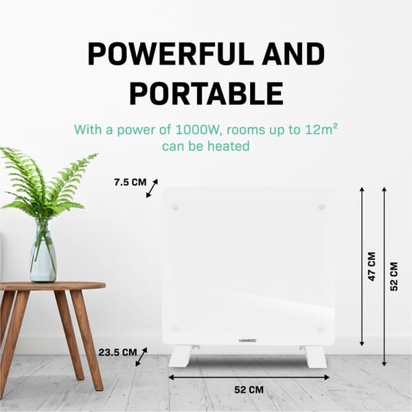 VONROC Radiator - Elradiator - Glas - Luksus - 1000W | WIFI | Hvid