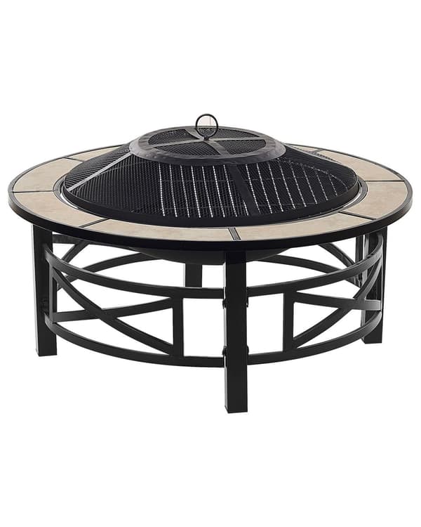 Utepeis svart med beige still keramisk rund base Tilbehør Hage BBQ