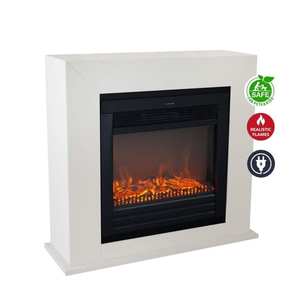 Adra ELU-MDW elektrisk komfyr - Hvit MDF peisramme - 1400 Watt varme - fjernkontroll