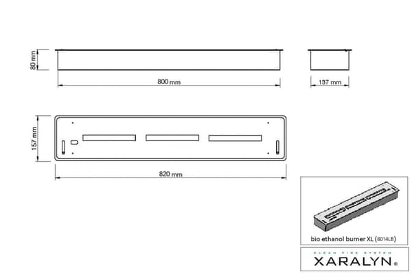 Bioetanolbrenner XL (8014LB) med innebygd leppe - Sort - bioetanol innebygget komfyr med patentert keramisk stein - 3,5 KW varme