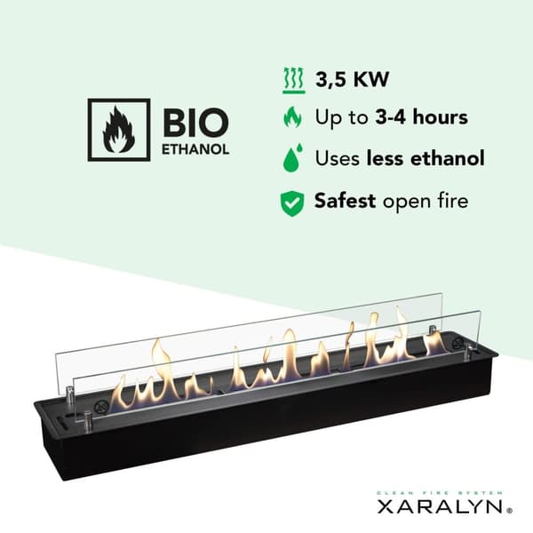 Bioetanolbrenner XL (8014LB) med innebygd leppe - Sort - bioetanol innebygget komfyr med patentert keramisk stein - 3,5 KW varme