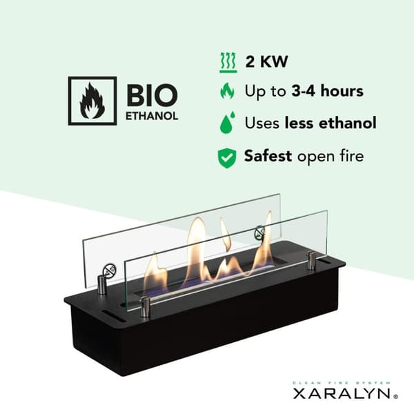 Bioetanolipoltin S sisäänrakennetulla profiililla - Musta - turvallinen ja helppo asennus - 2 KW lämpöä
