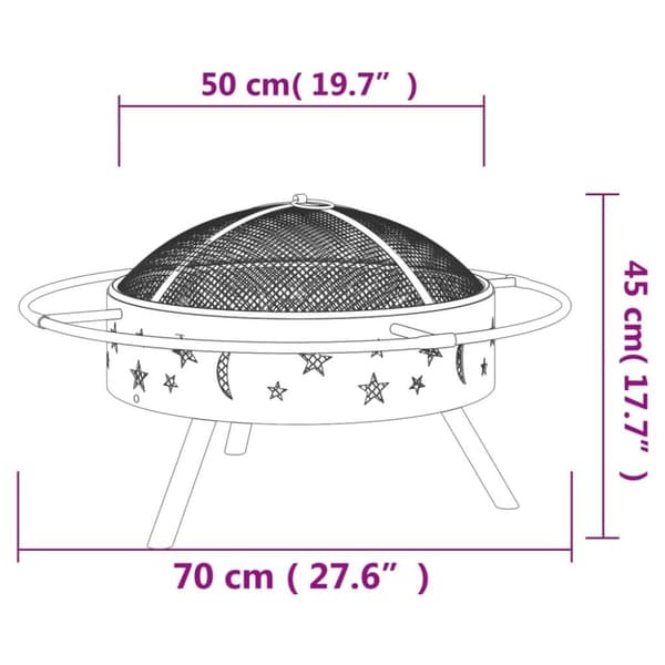 vidaXL Tulimalja ja hiilihanko 70 cm XXL teräs