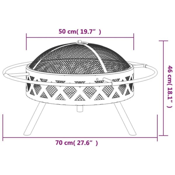 vidaXL Eldstad med eldgaffel 70 cm XXL stål