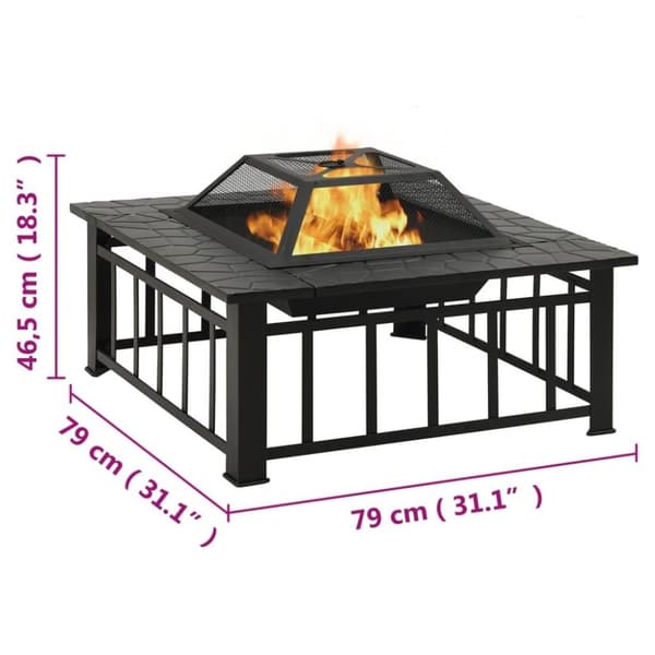 vidaXL Bålfat med ildrake 79x79x46,5 cm XXL stål
