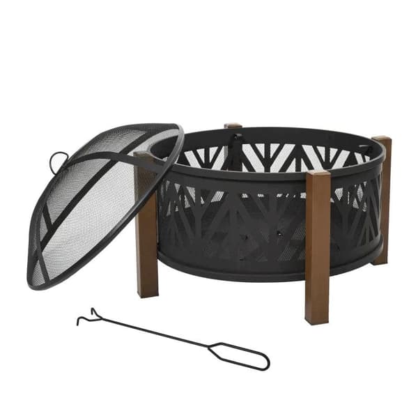 Rootz 2-i-1 Ildsted - Ildsted med gnistbeskyttelse - Ildsted med grillmad - Grillrist - Have - BBQ - Sort/Brun - Ф78 x 60H cm