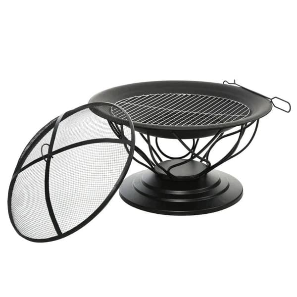 Rootz Fire Pit - 2-in-1 Fire Pit - Spark Guard Grill - Garden BBQ - Grill Mesh Rack - Black - Ø75 x 55H cm