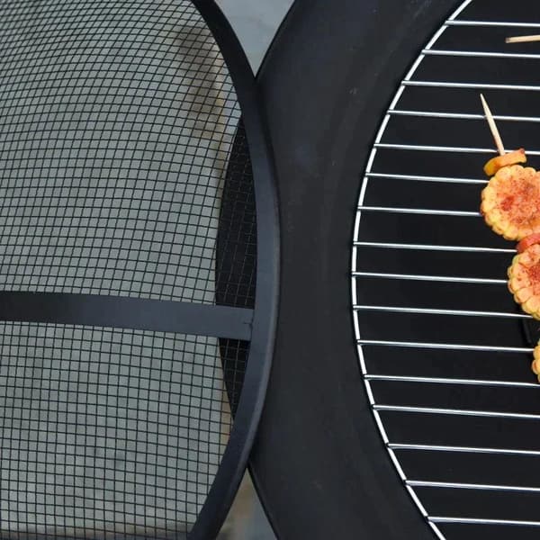 Rootz Fire Pit - 2-in-1 Fire Pit - Spark Guard Grill - Garden BBQ - Grill Mesh Rack - Black - Ø75 x 55H cm