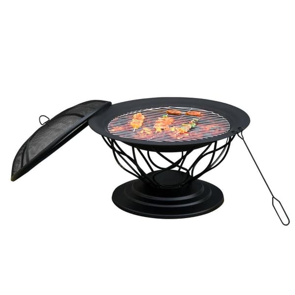 Rootz Fire Pit - 2-in-1 Fire Pit - Spark Guard Grill - Garden BBQ - Grill Mesh Rack - Black - Ø75 x 55H cm