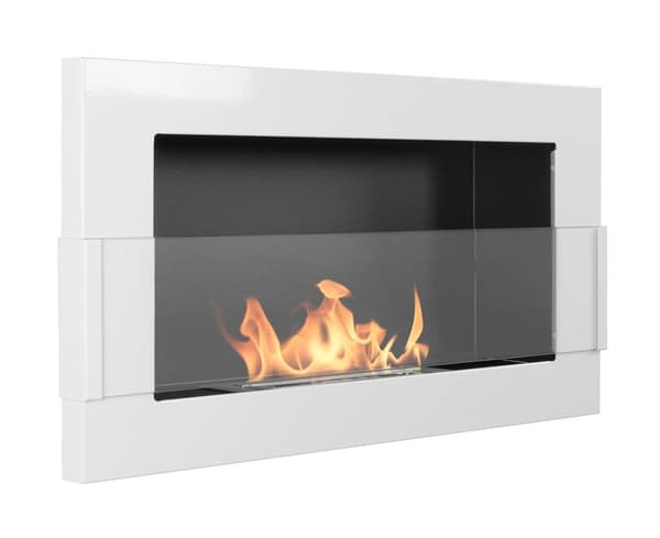 Etanolkamin  Kaminen Öppna spisar Bio-eldplats Väggmonterad biokamin Bioetanolbrännare 65 x 40 x 12 cm  vit blank med glas ekologisk eldstad