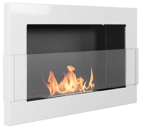 Etanolkamin  Kaminen Öppna spisar Bio-eldplats Väggmonterad biokamin Bioetanolbrännare 65 x 40 x 12 cm  vit blank med glas ekologisk eldstad