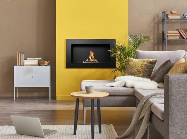Perfekt för julen julklapp Etanolkamin Bioethanol väggmonterad biospis 65 x 40 x 12 cm matt svart Biopanna miljövänlig biospis