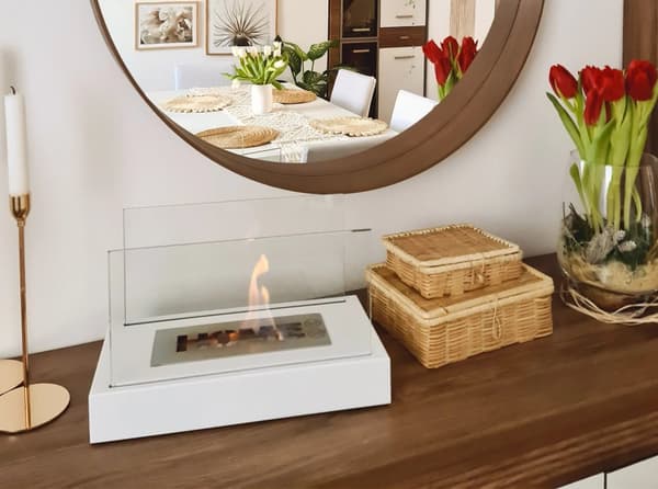 Kaminen Öppna spisar HOME bio-fireplace vit matt ekologisk eldstad etanolkamin 36 cm x 18 cm x 22 cm  Brännare med TÜV säkerhetscertifikat