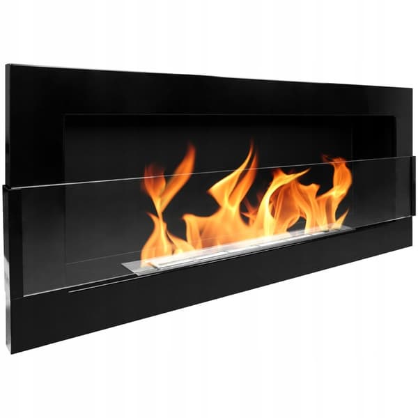 Etanolkamin  Bio-eldstäder Hängande eldstad svart glänsande med glas Bioetanolbrännare 90 cm x 40 cm x 12 cm Miljövänlig eldstad