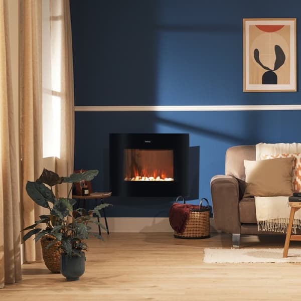 Cecotec 35” decorative electric fireplace with 2000 W maximum power. 2 intensities: 1000 W and 2000 W. Wi-Fi control. Remote control. Curved tempered