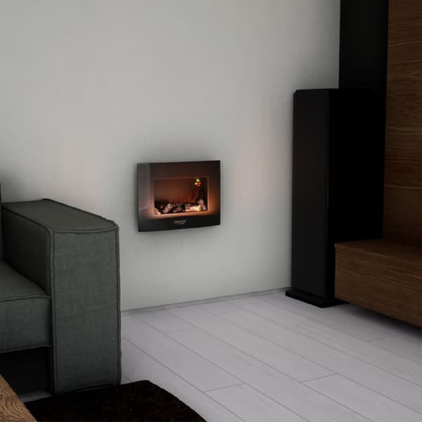 Cecotec 22” decorative electric fireplace with 2000 W. 2 intensities: 1000 W, and 2000 W. Remote control. Curved tempered-glass panel. Adjustable fla