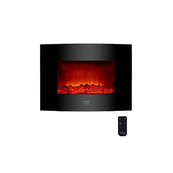 Cecotec 22” decorative electric fireplace with 2000 W. 2 intensities: 1000 W, and 2000 W. Remote control. Curved tempered-glass panel. Adjustable fla