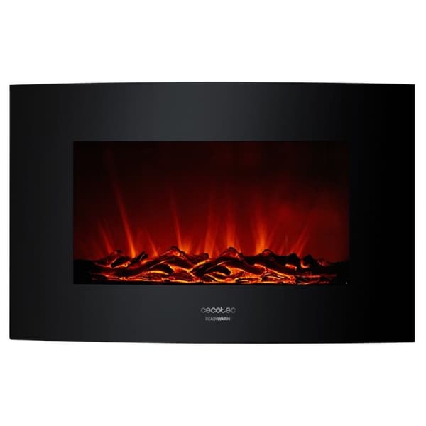 Cecotec 35” decorative electric fireplace with 2000 W. 2 intensities: 1000 W and 2000 W. Remote control. Curved tempered-glass panel. Adjustable flam