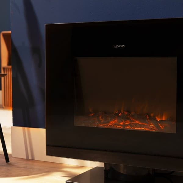 Cecotec 26” decorative electric fireplace with 2000 W. 2 intensities: 1000 W, and 2000 W. Remote control. Flat tempered glass panel. Adjustable flame