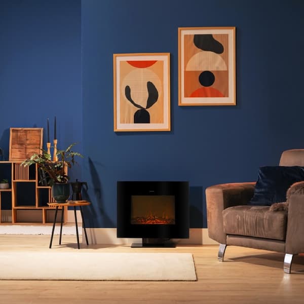 Cecotec 26” decorative electric fireplace with 2000 W. 2 intensities: 1000 W, and 2000 W. Remote control. Flat tempered glass panel. Adjustable flame