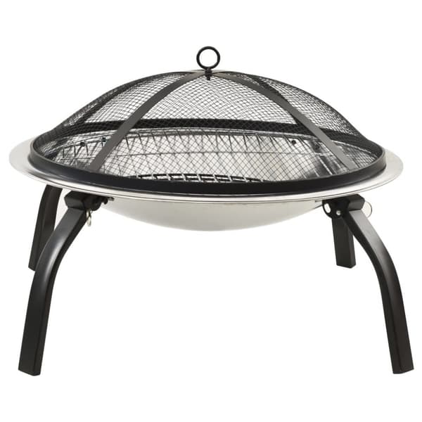2-i-1 bålfad og grill med ildrager 56x56x49 cm rustfrit stål