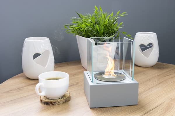 Fristående bio-eldstad Smart grå ekologisk eldstad för hemmet till trädgården perfekt för en gåva 13 cm x 13 cm x 17 cm