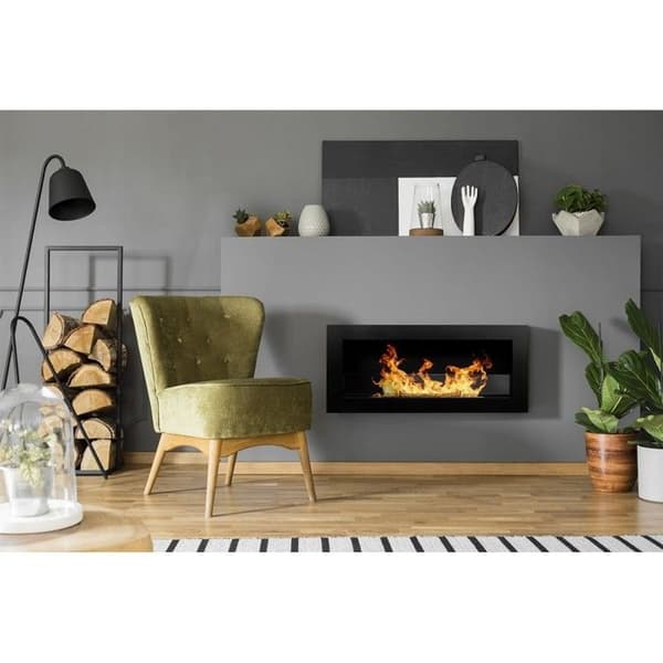 Vägg- eller inbyggd bioetanolkamin Livorno Svart L 90 x D 12 x H 40 med glas