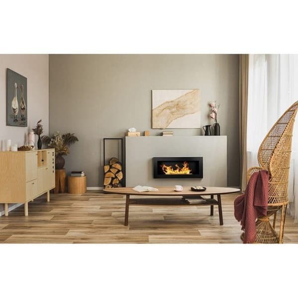Vägg- eller inbyggd bioetanolkamin Lucca Svart L 90 x D 12 x H 40