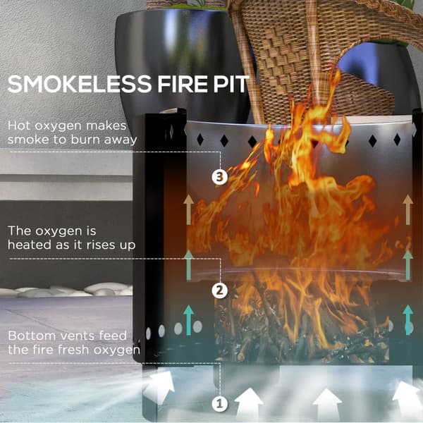 Rootz Fire Pit - Sisältää pokerin - Fire Barrel - Vankka rakenne - Säänkestävä - Metalli ja ruostumaton teräs - Musta + pronssi - 45 x 45 x 42 cm