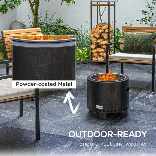 Rootz Fire Pit - Sisältää pokerin - Fire Barrel - Vankka rakenne - Säänkestävä - Metalli ja ruostumaton teräs - Musta + pronssi - 45 x 45 x 42 cm
