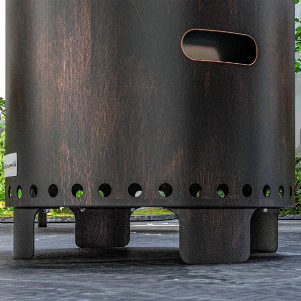 Rootz Fire Pit - Sisältää pokerin - Fire Barrel - Vankka rakenne - Säänkestävä - Metalli ja ruostumaton teräs - Musta + pronssi - 45 x 45 x 42 cm