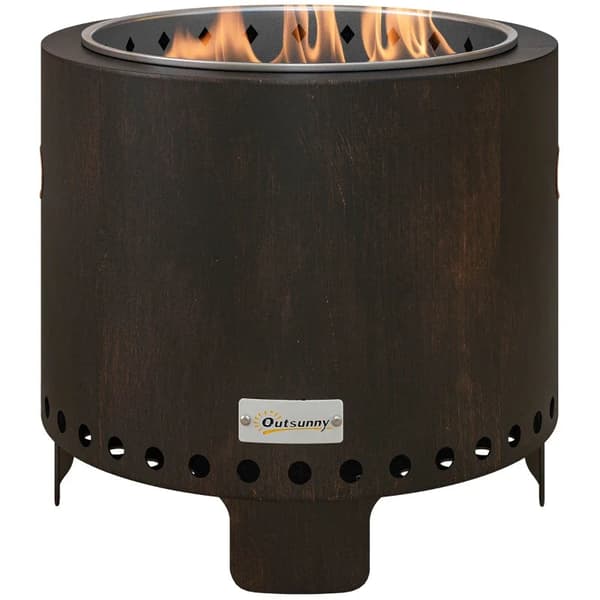 Rootz Fire Pit - Sisältää pokerin - Fire Barrel - Vankka rakenne - Säänkestävä - Metalli ja ruostumaton teräs - Musta + pronssi - 45 x 45 x 42 cm