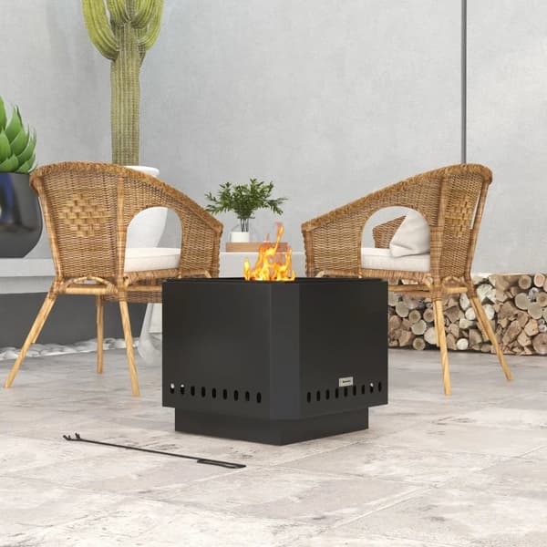 Rootz Fire Pit - Inklusive poker - Eldfat - Robust konstruktion - Metall & rostfritt stål - Svart - 48L x 48W x 41H cm