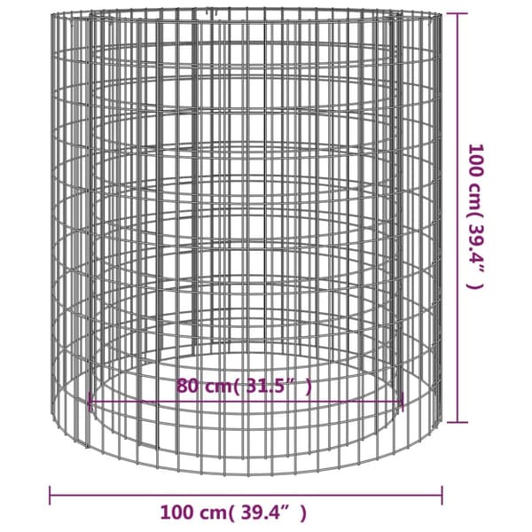 vidaXL gabion-bålkurv Ø 100 cm galvaniseret jern -  Ildsteder