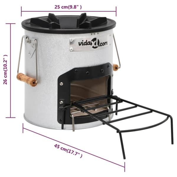 vidaXL Vedeldad campingspis silver 45x25x26 cm stål -  Öppna spisar