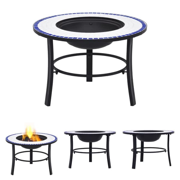 The Living Store Eldfat med mosaik blå och vit 68cm keramik -  Öppna spisar