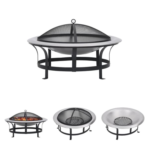 The Living Store bålfad med grill rustfrit stål 76 cm -  Ildsteder
