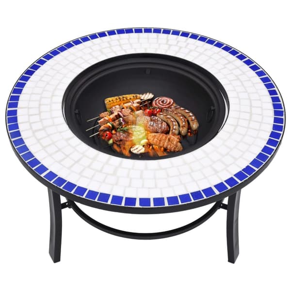 Öppna spisar - Living Eldfat med mosaik blå och vit 68cm keramik