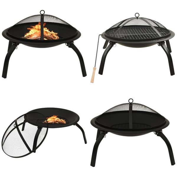 2-i-1 bålfad og grill med ildrager 56x56x49 cm stål - Bålfad - Bålfade - Home & Living