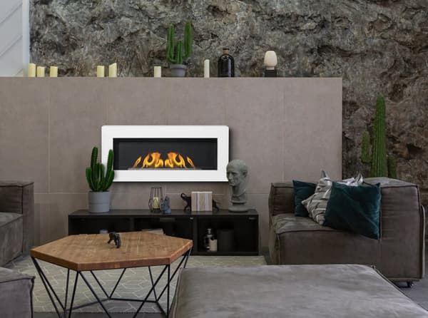 Etanolkamin Öppna spisar Bio-eldplats Hängande biopejs Bioetanolbrännare BOX  90 cm x 40 cm x 12 cm matt vit ekologisk eldstad