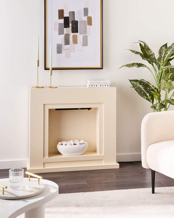 Sähkötakka beige MDF-levy 90 x 21 x 80 cm LED-liekkiefektillä termostaatilla koristekivillä moderni tyyli