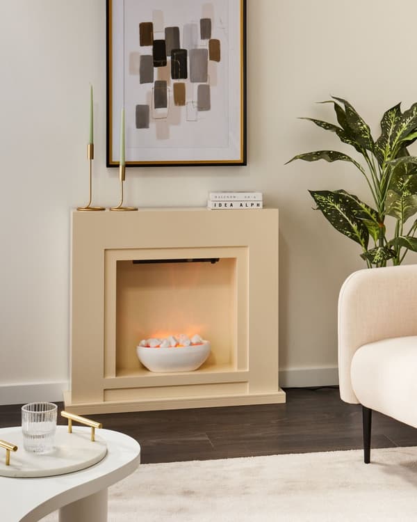 Sähkötakka beige MDF-levy 90 x 21 x 80 cm LED-liekkiefektillä termostaatilla koristekivillä moderni tyyli