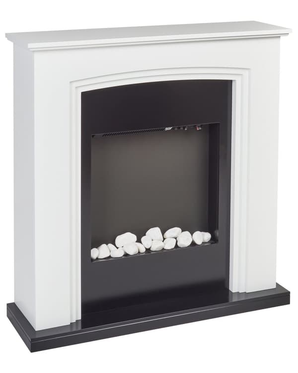 Sähkötakka valkoinen MDF-levy 82 x 25 x 84 cm LED-liekkiefektillä termostaatilla koristekivillä moderni tyyli