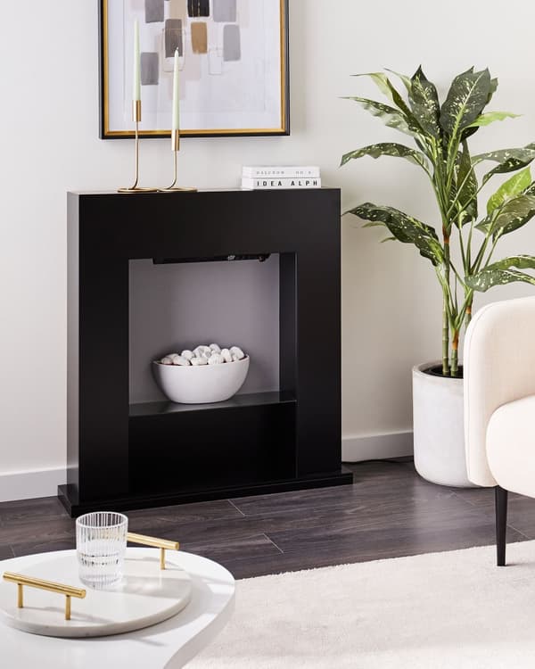 El Pejs Sort MDF 86 x 90 cm Fritstående Kamin med Varme Elektrisk Brændeovn LED