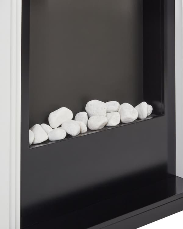 Elektrisk peis Hvit Peishylle i MDF LED-genererte flammer Dekorativ småstein Justerbar termostat Klassisk design