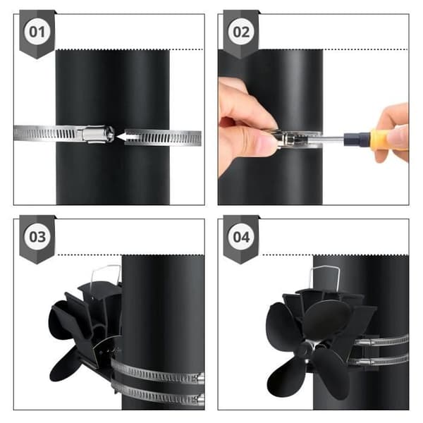 Vedspisfläkt, 4 blad Tyst spisfläkt för skorstensrör, ingen elektricitet, för vedspis, etc.
