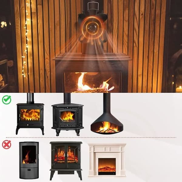 Vedspisfläkt, 4 blad Tyst spisfläkt för skorstensrör, ingen elektricitet, för vedspis, etc.