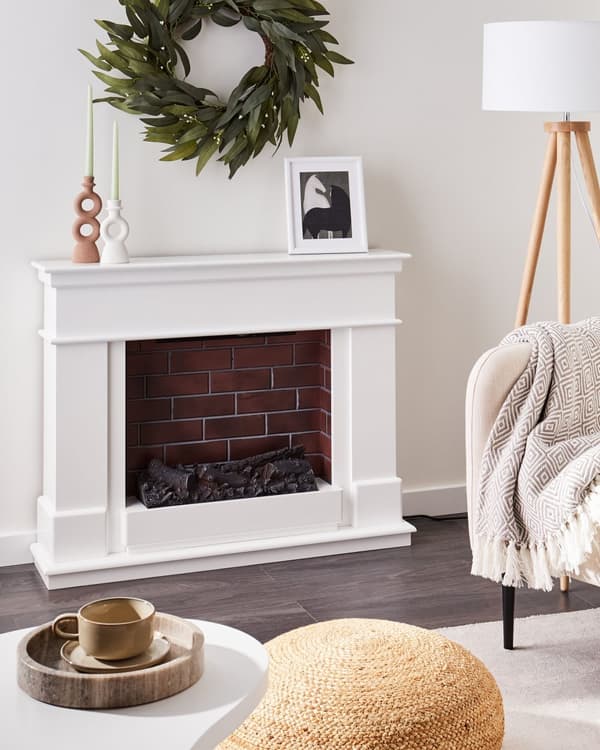 Elektrisk peis Hvit MDF LED-flammeeffekt Termostat Vifte Fjernkontroll Klassisk stil