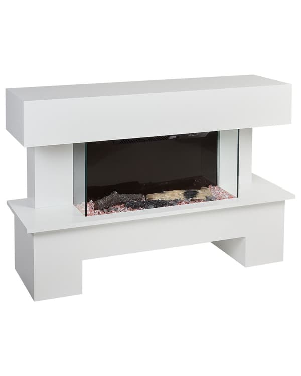 Elektrisk Peisvarmer Hvit MDF LED-flammer med Termostat Fjernkontroll Moderne