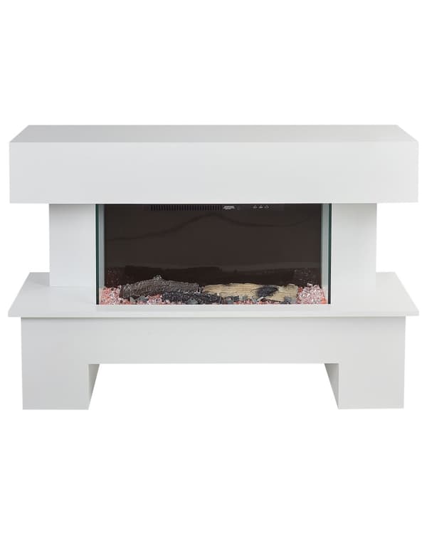 Elektrisk Peisvarmer Hvit MDF LED-flammer med Termostat Fjernkontroll Moderne